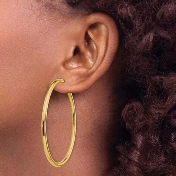 New 14k Gold 3x50mm Polished Round Oversized Omega Back Hoop Earrings